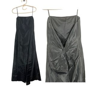 Laundry Black Bow Low Back Ruched Twist Evening Occassion Maxi by Shelli Segal